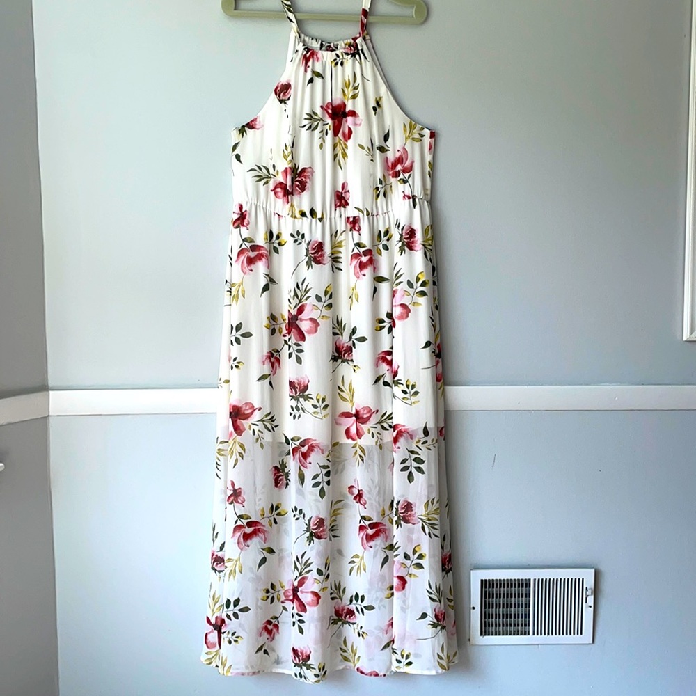 White Chiffon Floral Dress